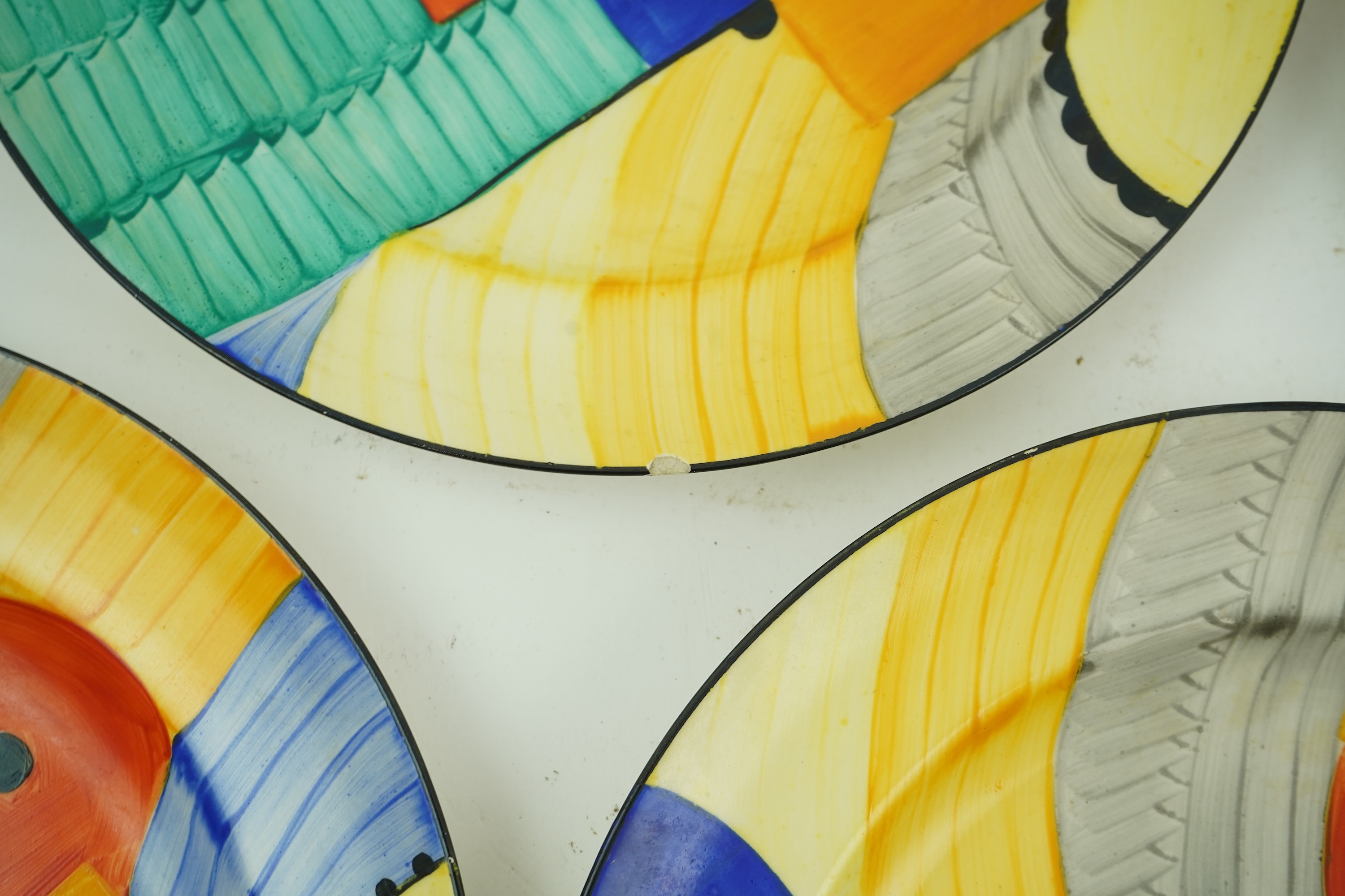 Susie Cooper OBE (1902-1995) for Gray's pottery: A set of five Cubist pattern plates